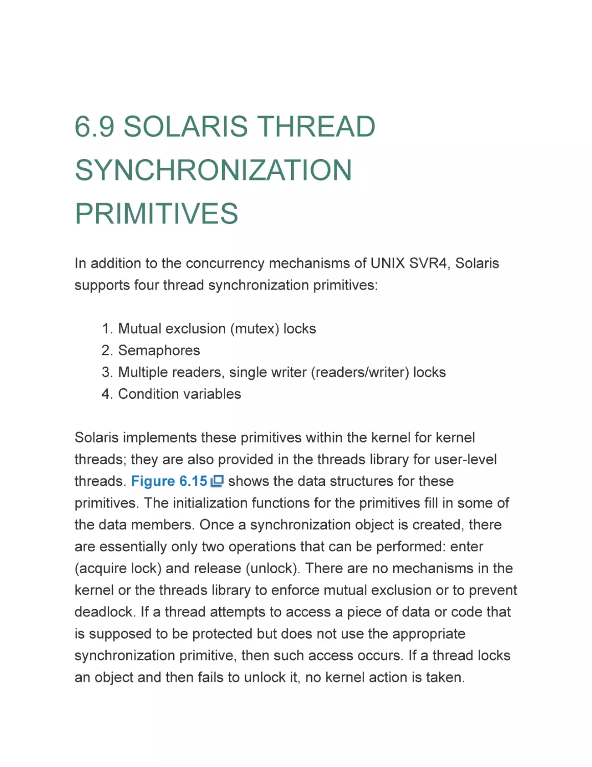 6.9 SOLARIS THREAD SYNCHRONIZATION PRIMITIVES