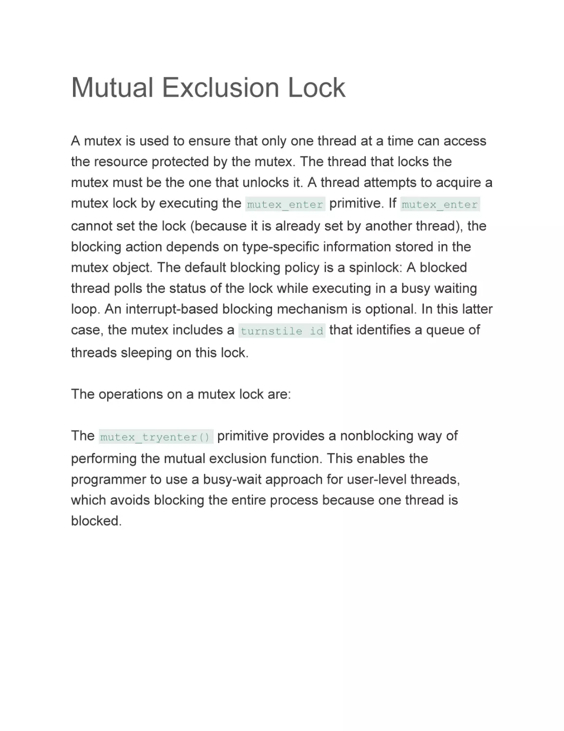 Mutual Exclusion Lock