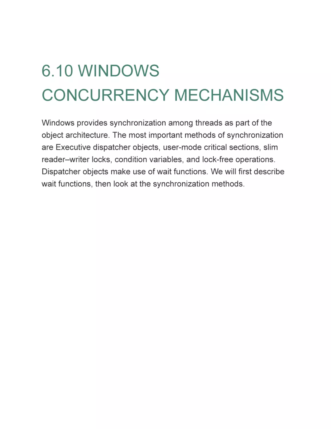 6.10 WINDOWS CONCURRENCY MECHANISMS