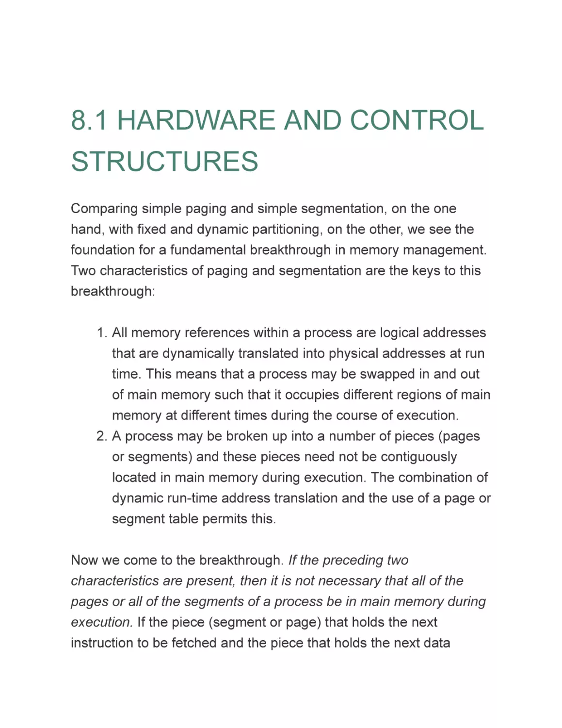 8.1 HARDWARE AND CONTROL STRUCTURES