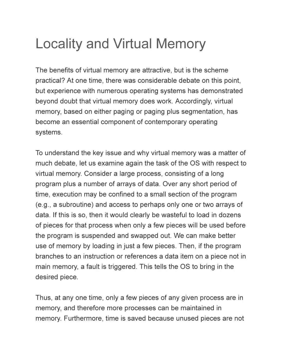 Locality and Virtual Memory
