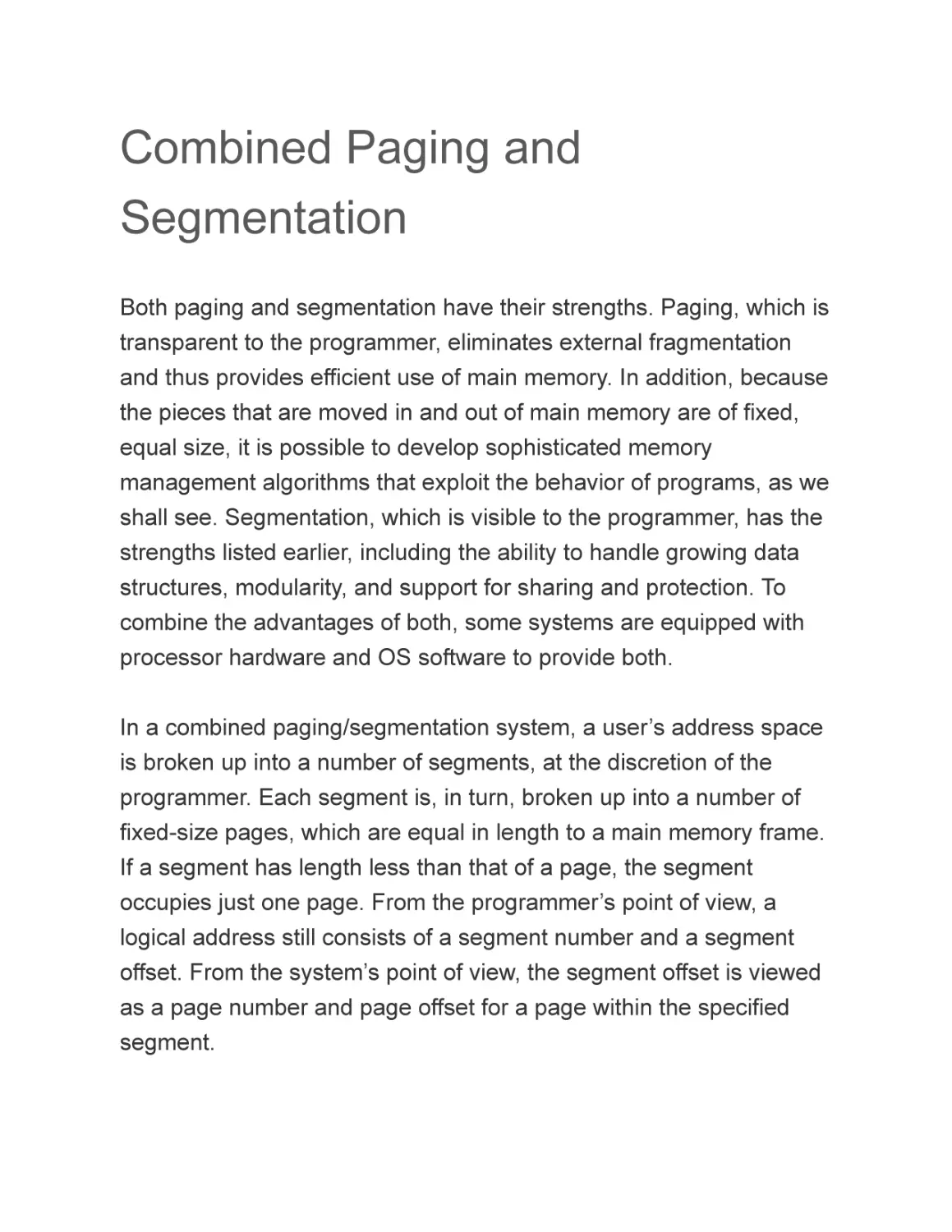 Combined Paging and Segmentation