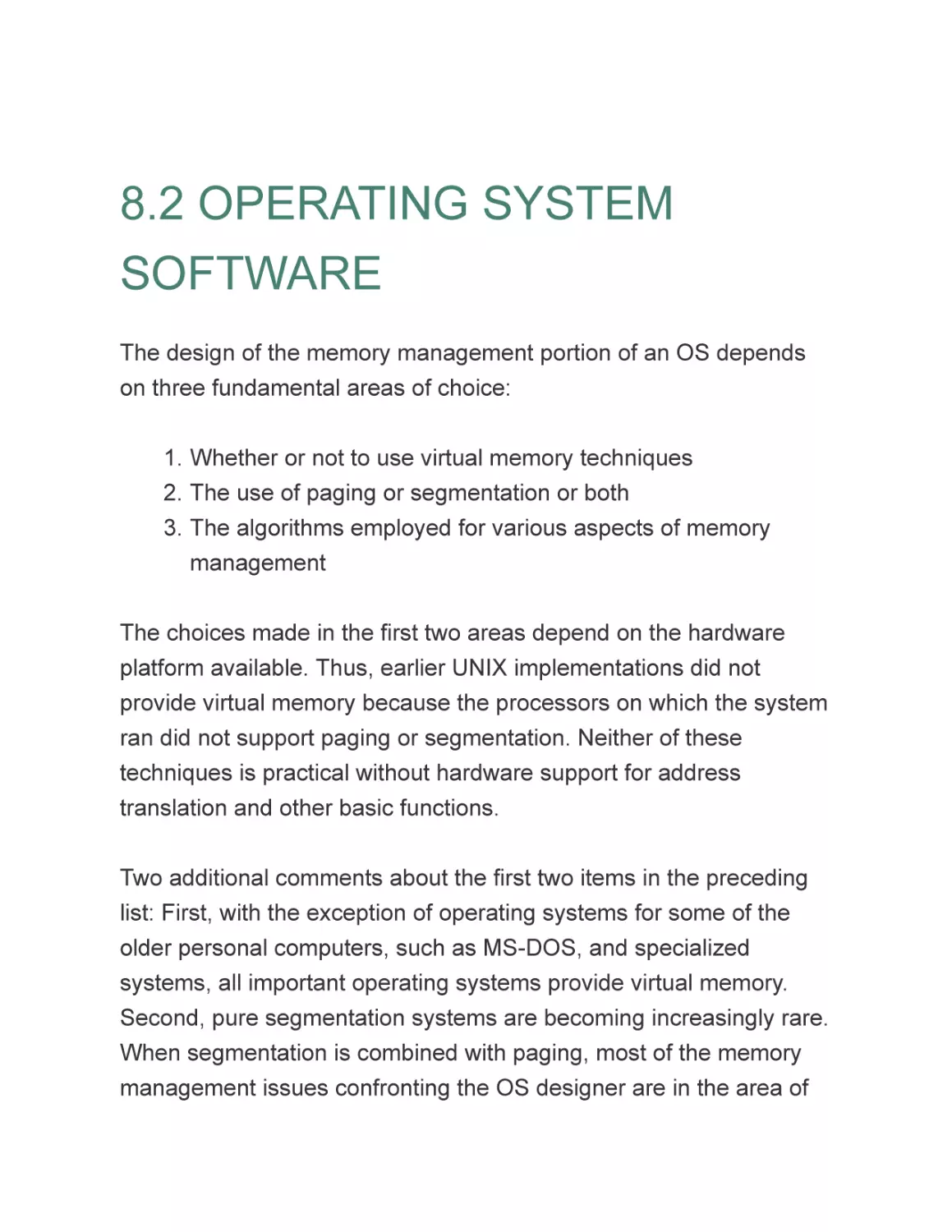 8.2 OPERATING SYSTEM SOFTWARE
