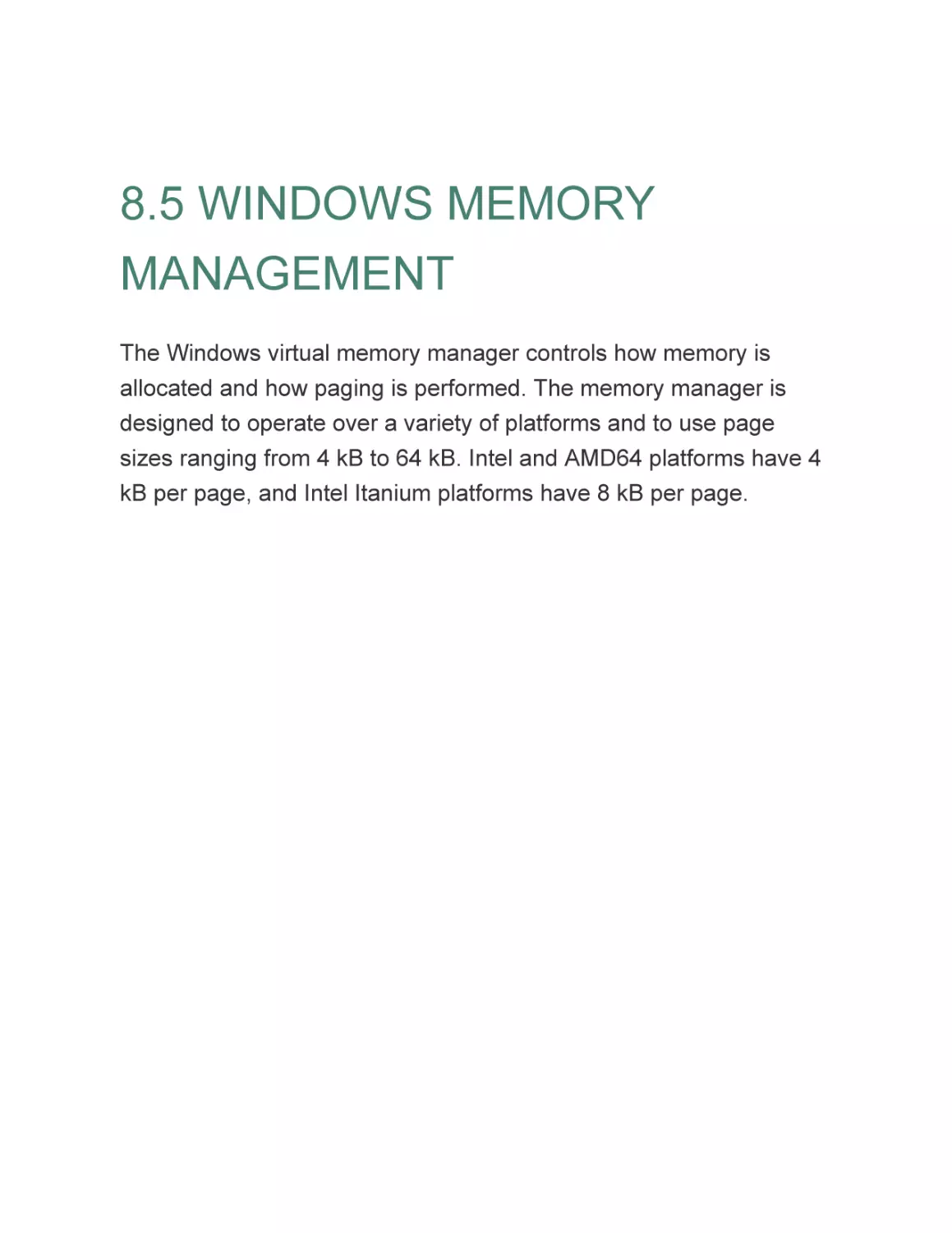 8.5 WINDOWS MEMORY MANAGEMENT