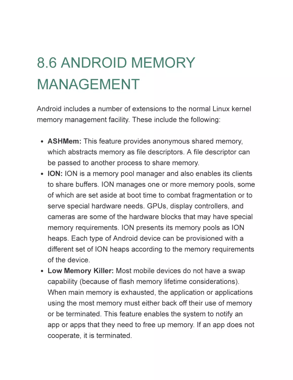 8.6 ANDROID MEMORY MANAGEMENT