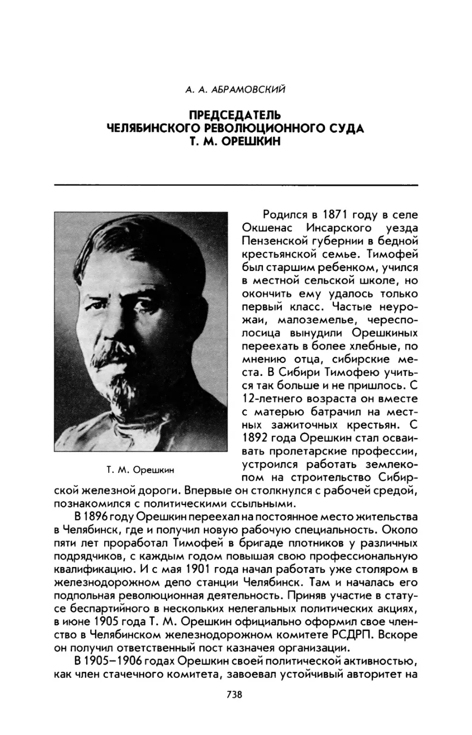 Абрамовский А. А. Председатель Челябинского революционного суда Т. М. Орешкин