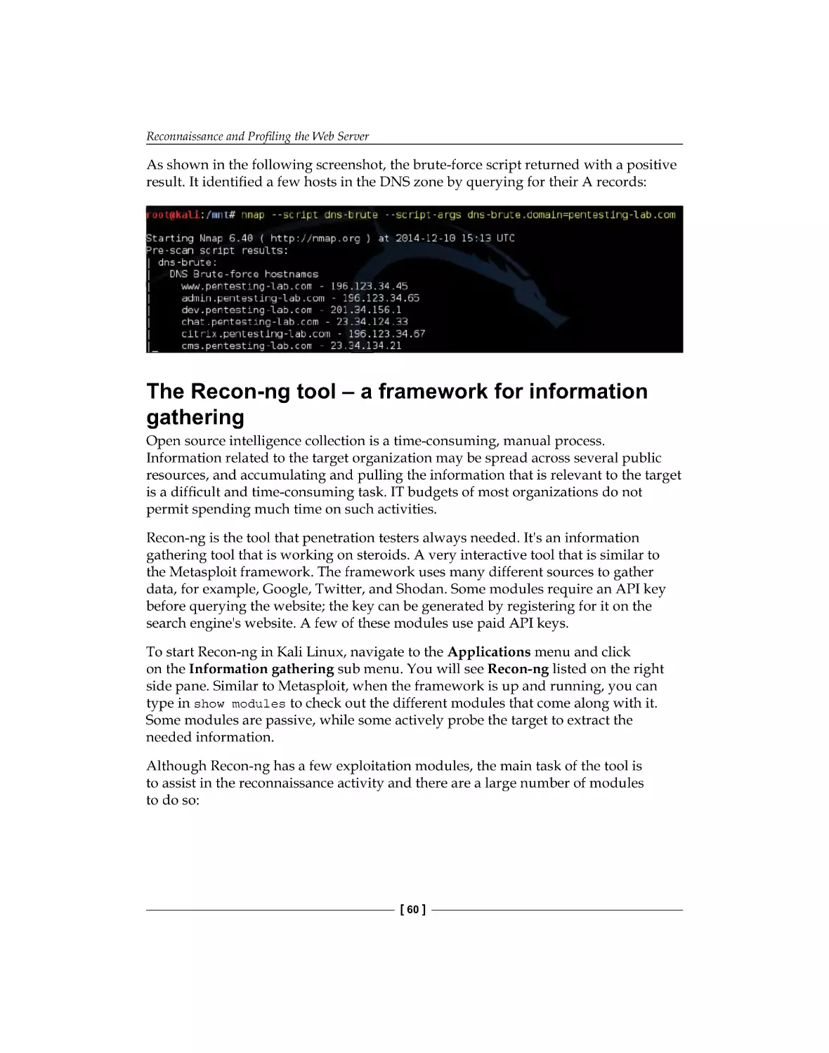 The Recon-ng tool – a framework for information gathering