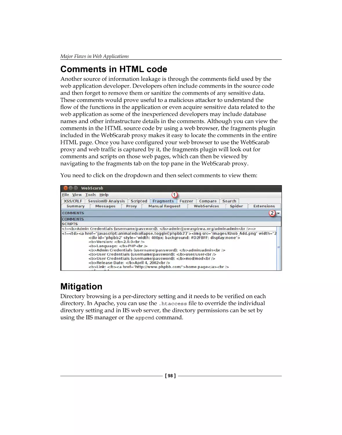 Comments in HTML code
Mitigation