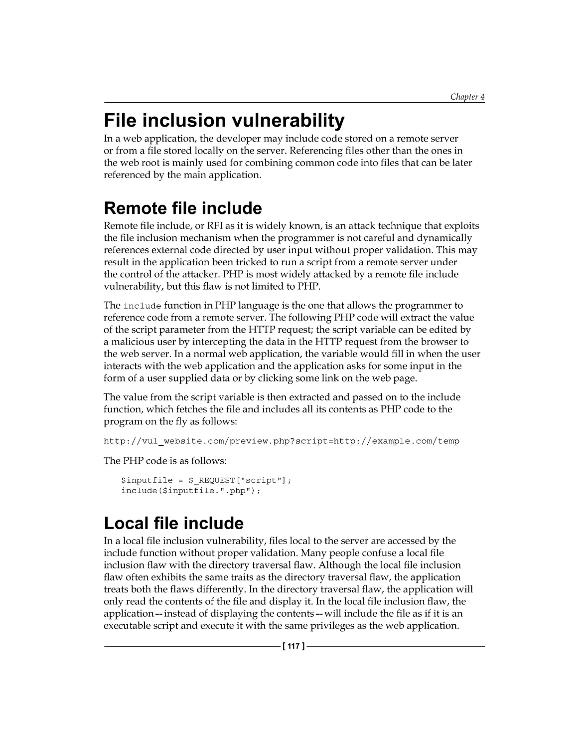 File inclusion vulnerability
Local file include