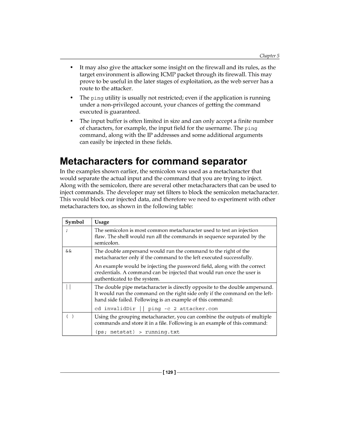 Metacharacters for command separator