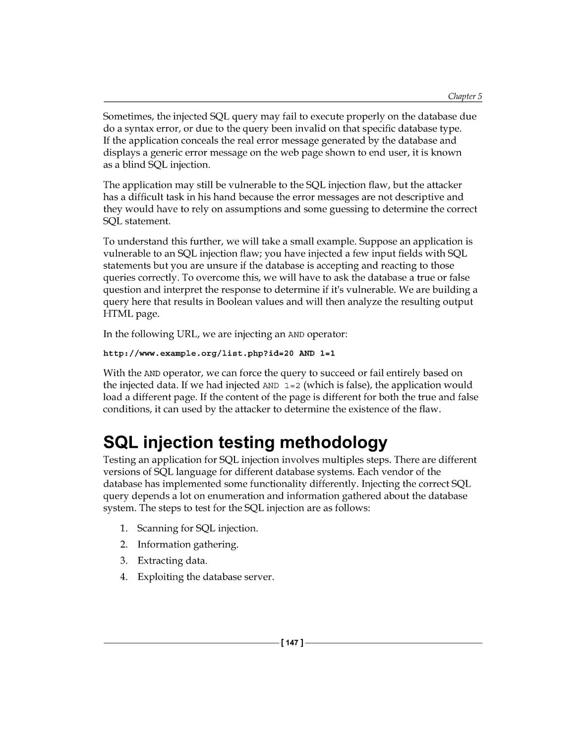 SQL injection testing methodology