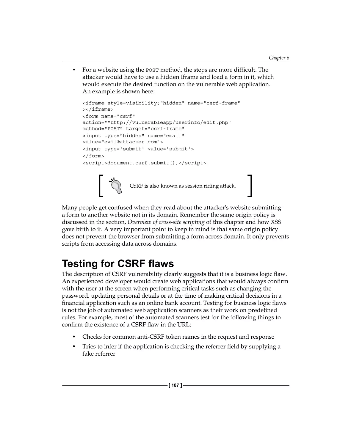 Testing for CSRF flaws