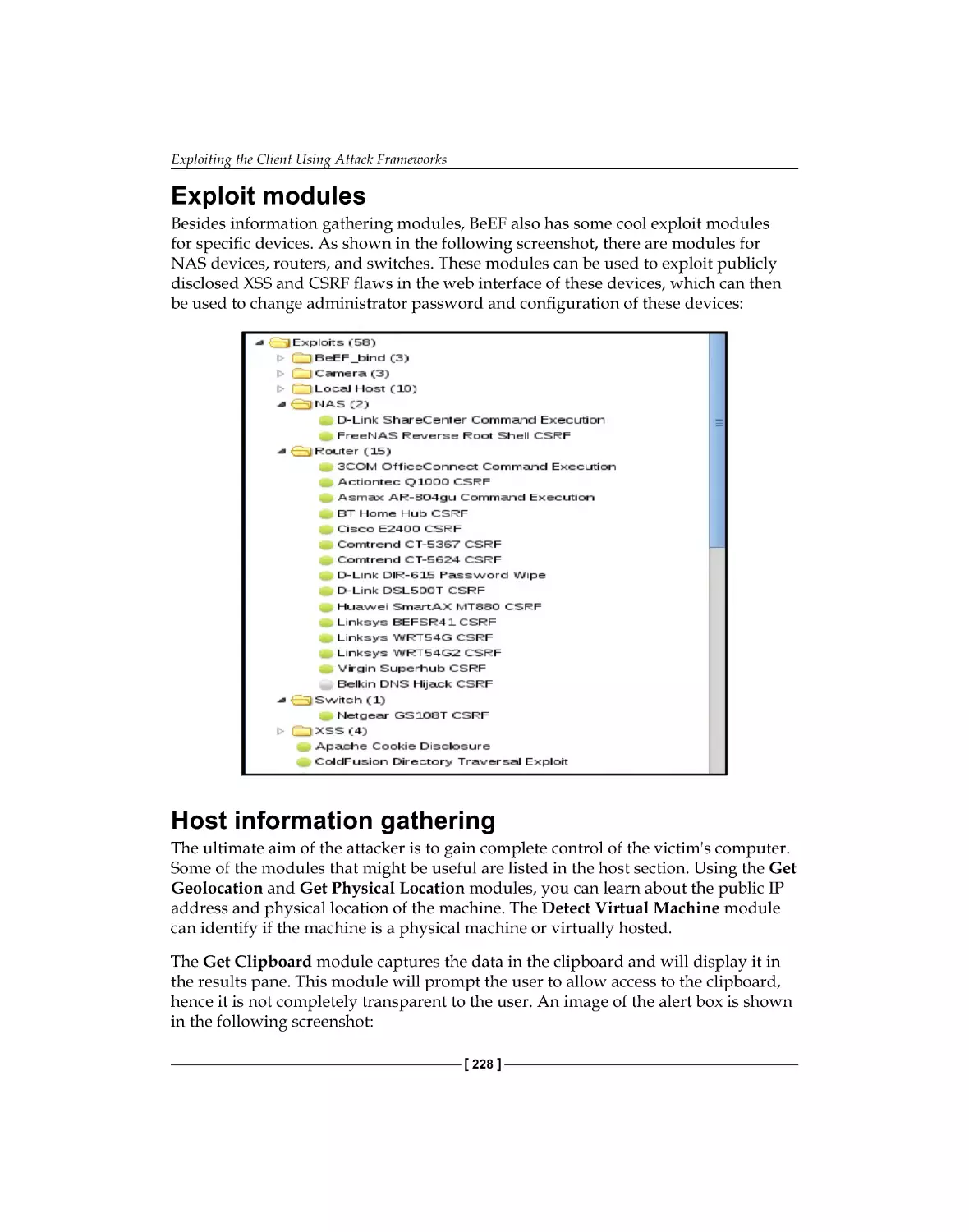 Exploit modules
Host information gathering