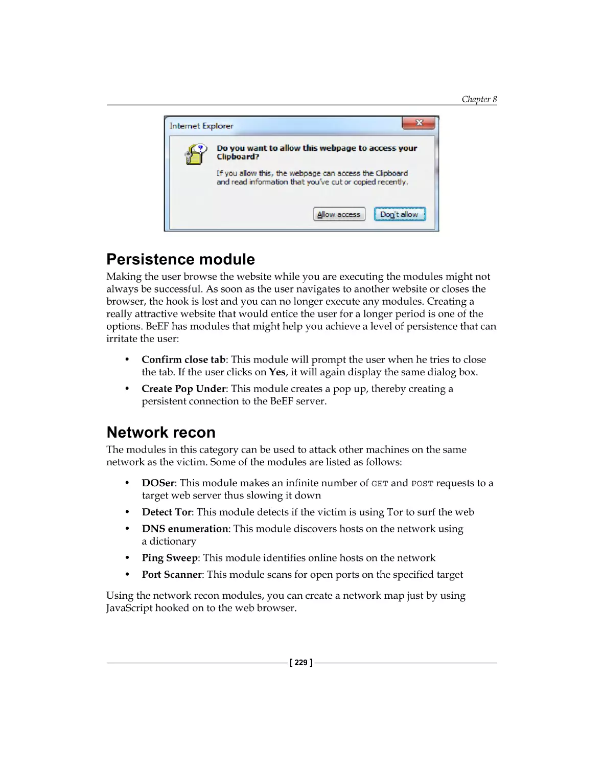 Persistence module
Network recon