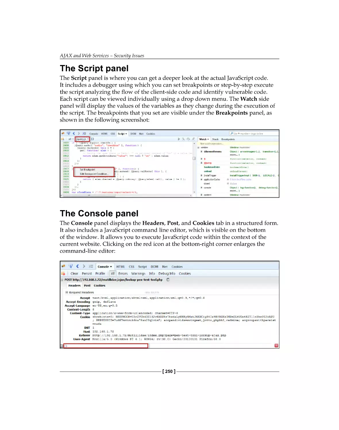 The Console panel