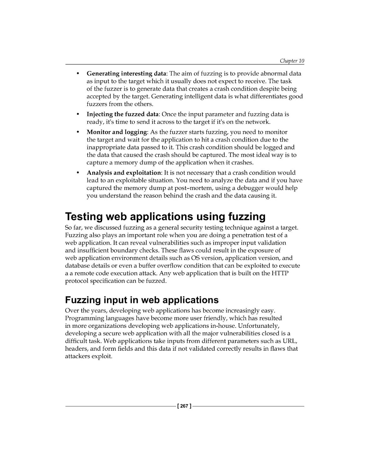 Testing web applications using fuzzing