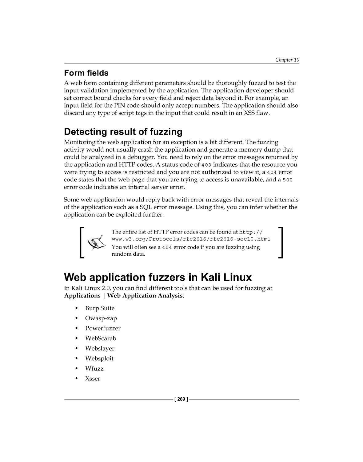 Detecting result of fuzzing
Web application fuzzers in Kali Linux