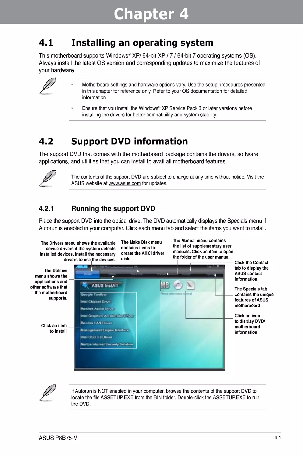 Chapter 4:	Software support
4.2	Support DVD information