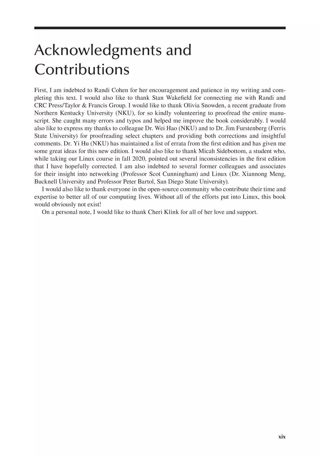 Acknowledgments and Contributions