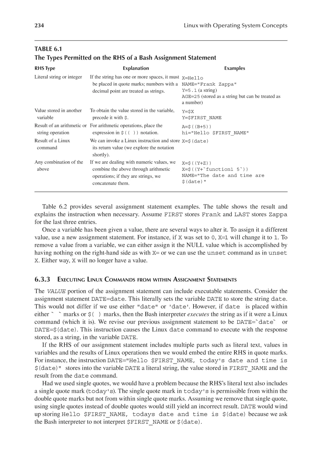 6.3.3 Executing Linux Commands from within Assignment Statements