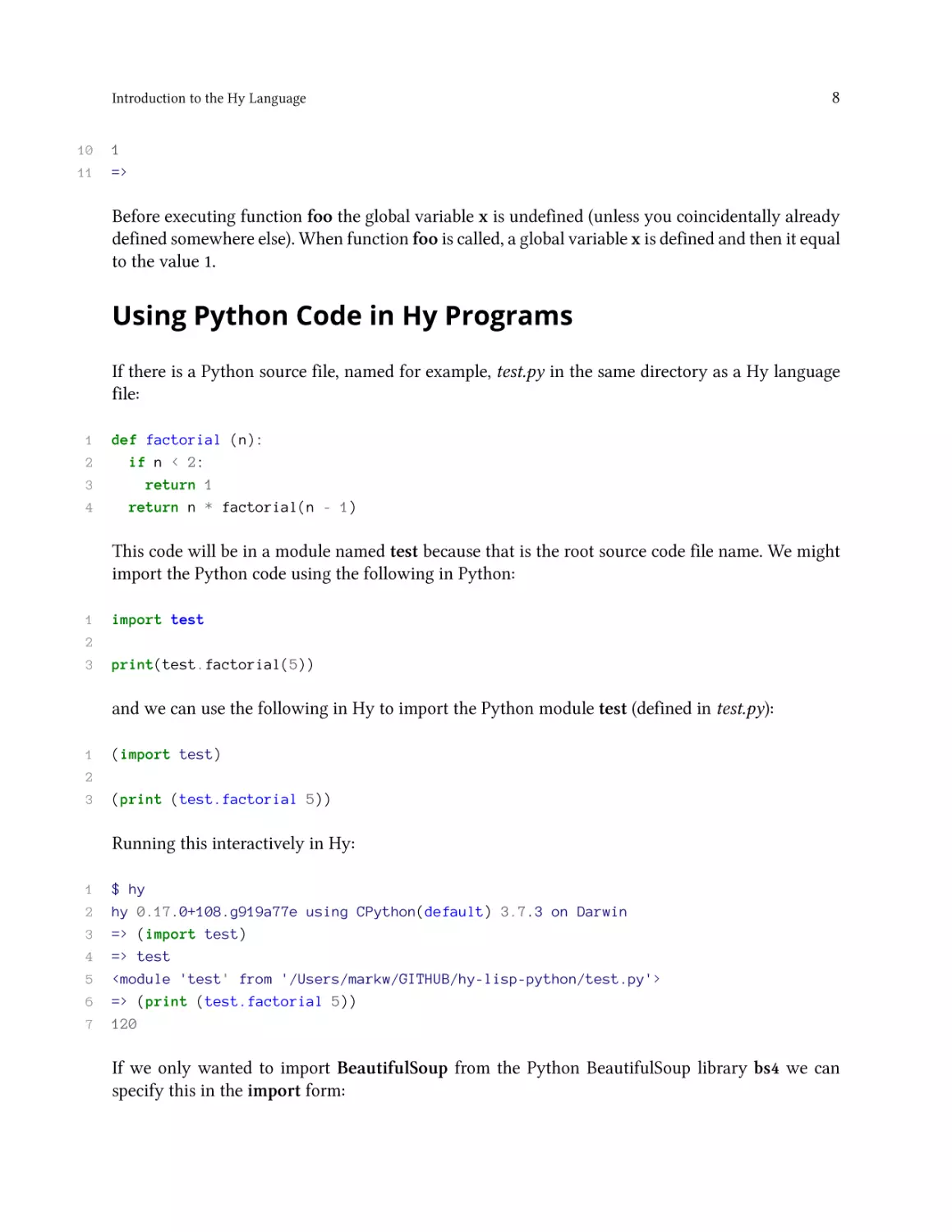Using Python Code in Hy Programs