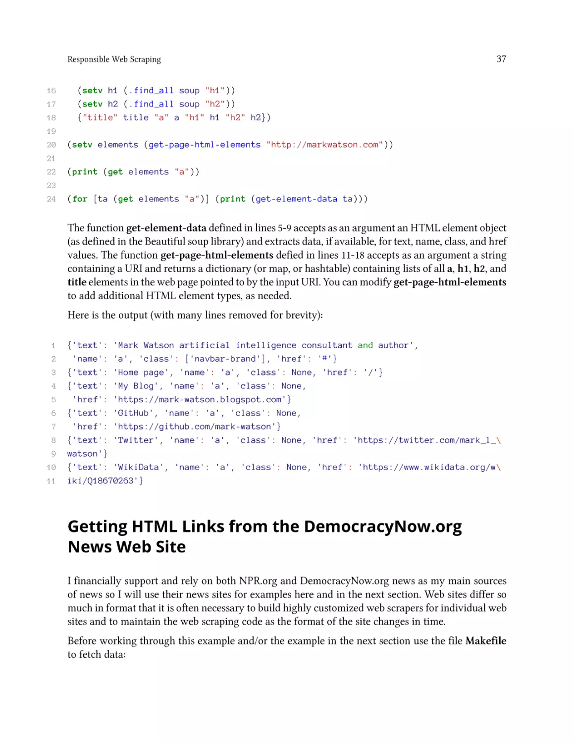 Getting HTML Links from the DemocracyNow.org News Web Site