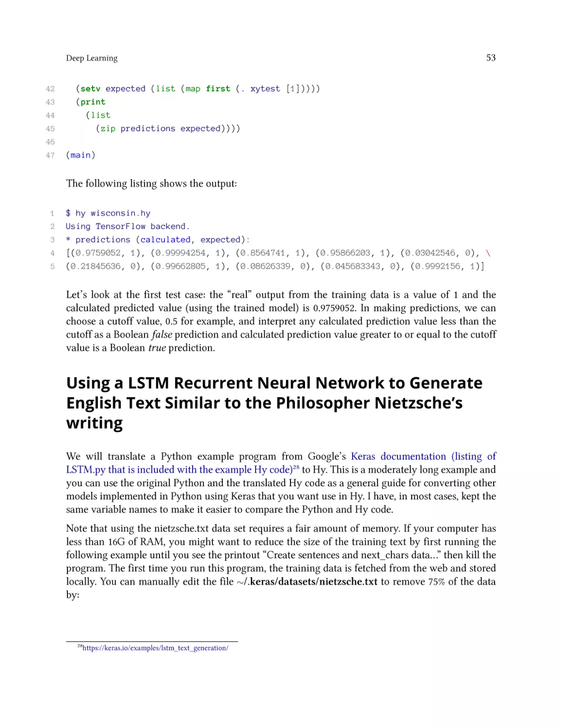 Using a LSTM Recurrent Neural Network to Generate English Text Similar to the Philosopher Nietzsche's writing
