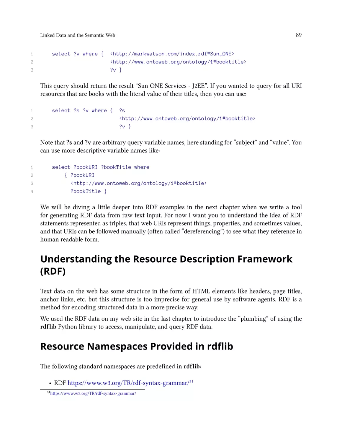 Understanding the Resource Description Framework (RDF)
Resource Namespaces Provided in rdflib