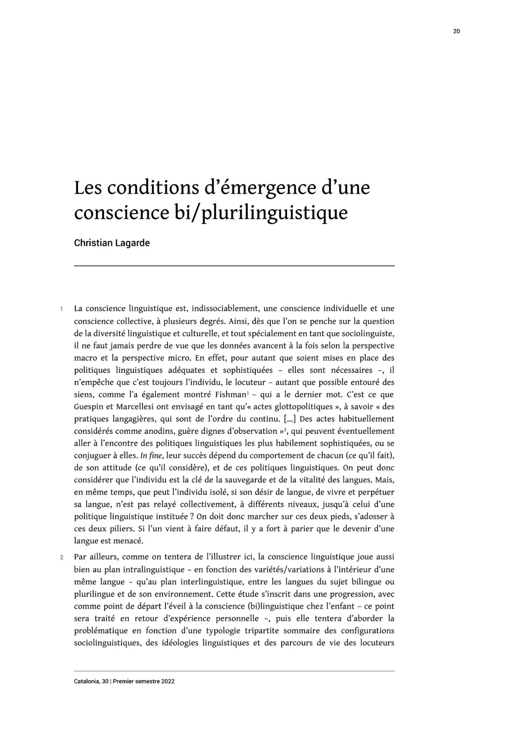 Les conditions d’émergence d’une conscience bi/plurilinguistique