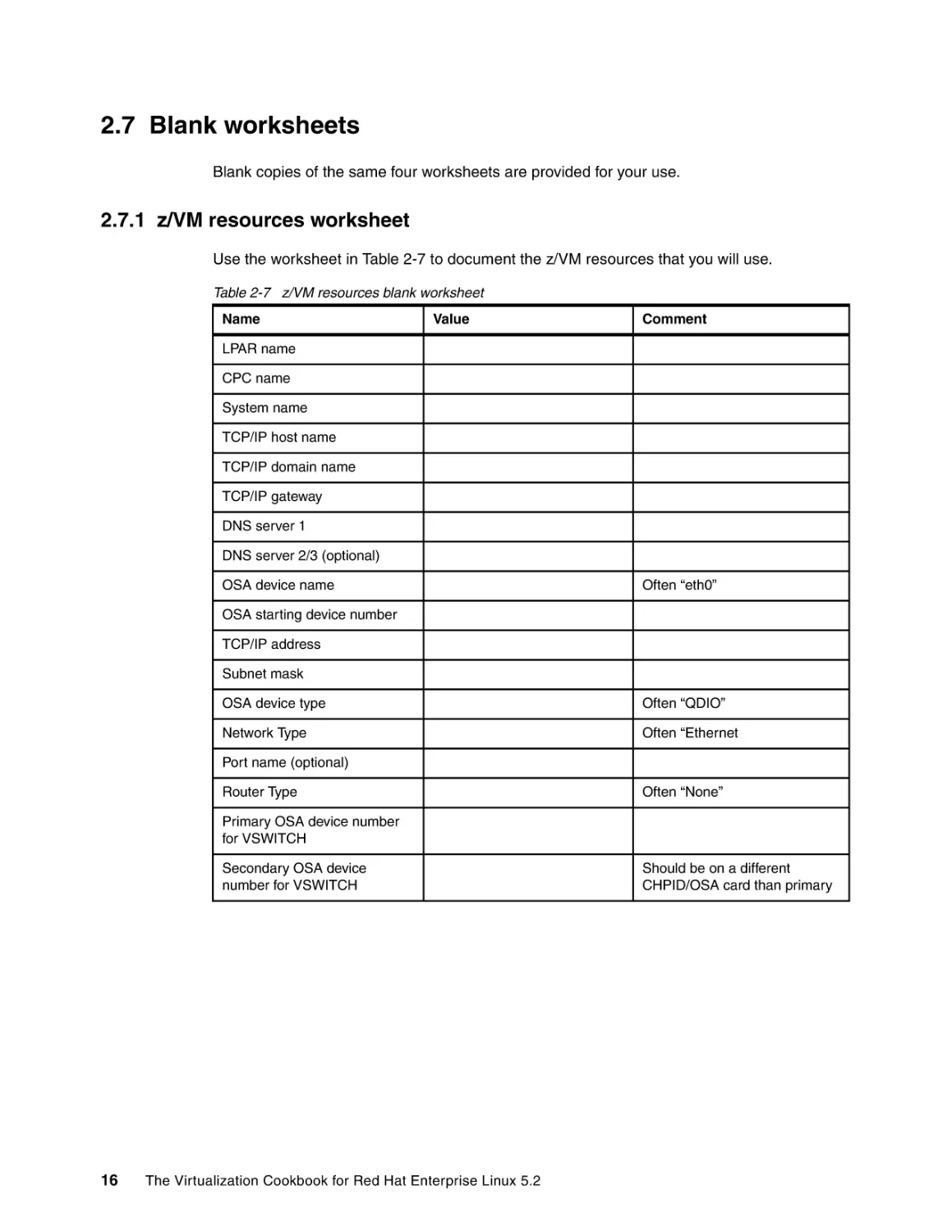 2.7 Blank worksheets
2.7.1 z/VM resources worksheet
