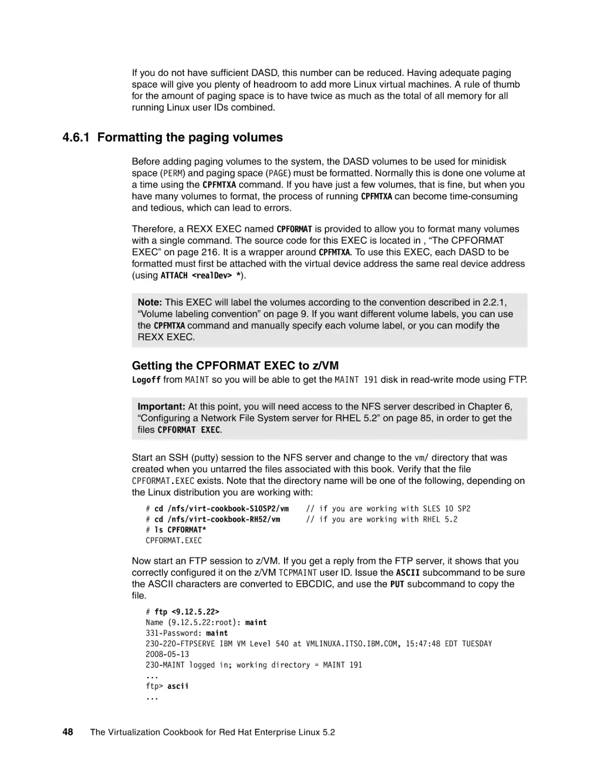 4.6.1 Formatting the paging volumes