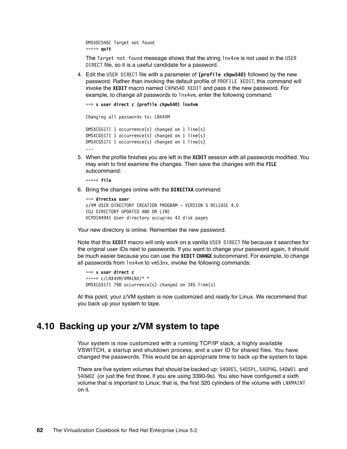 4.10 Backing up your z/VM system to tape