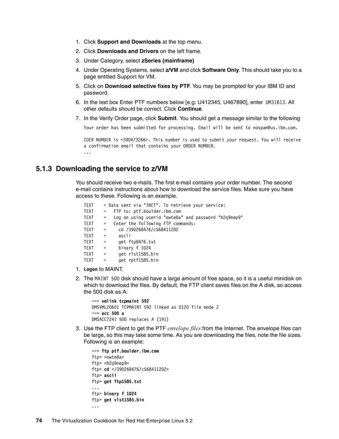 5.1.3 Downloading the service to z/VM