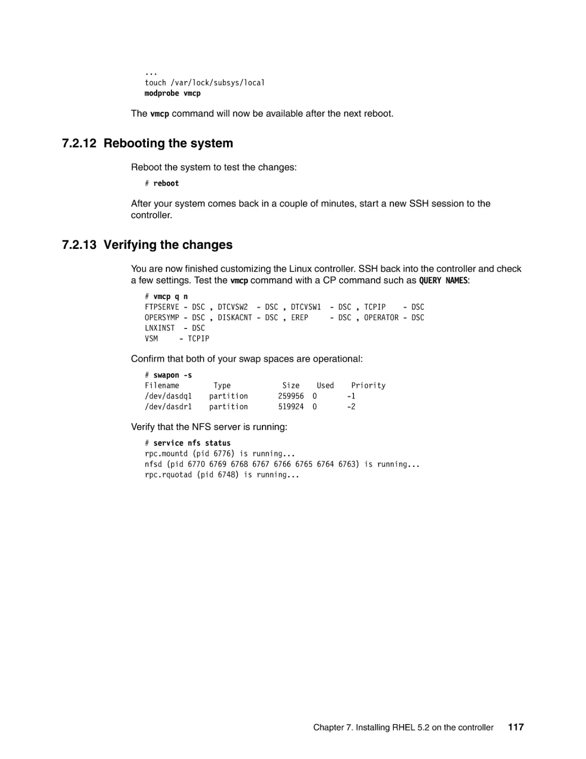 7.2.12 Rebooting the system
7.2.13 Verifying the changes