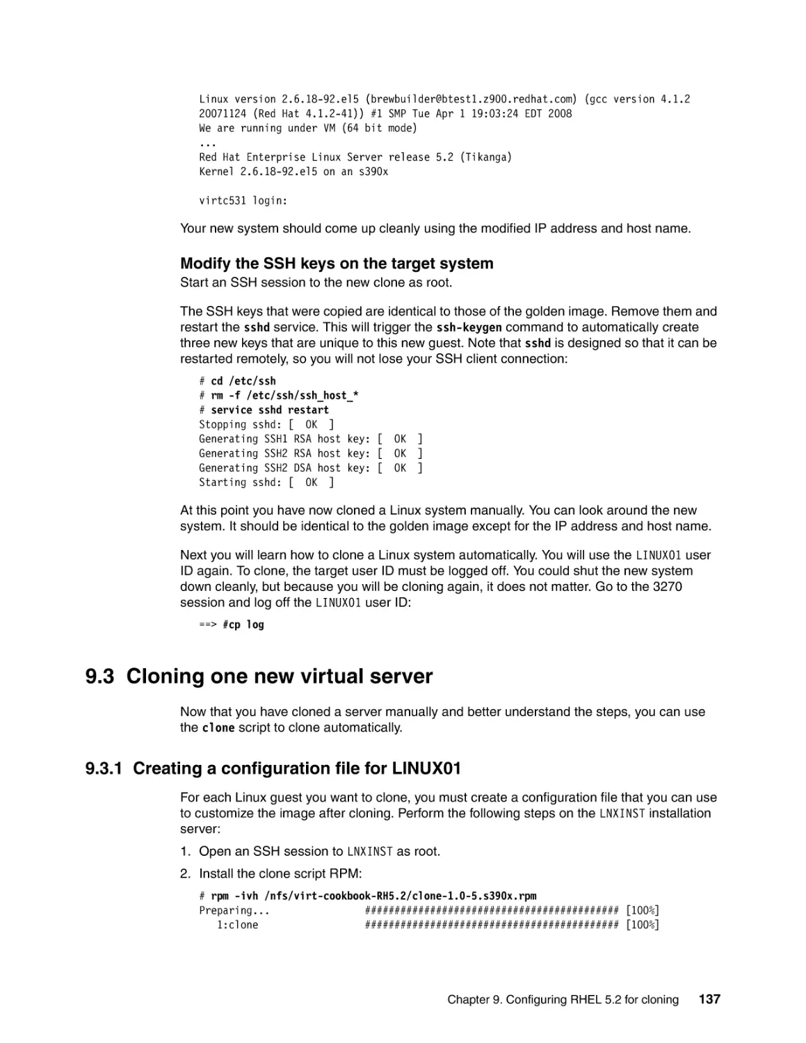 9.3 Cloning one new virtual server
9.3.1 Creating a configuration file for LINUX01