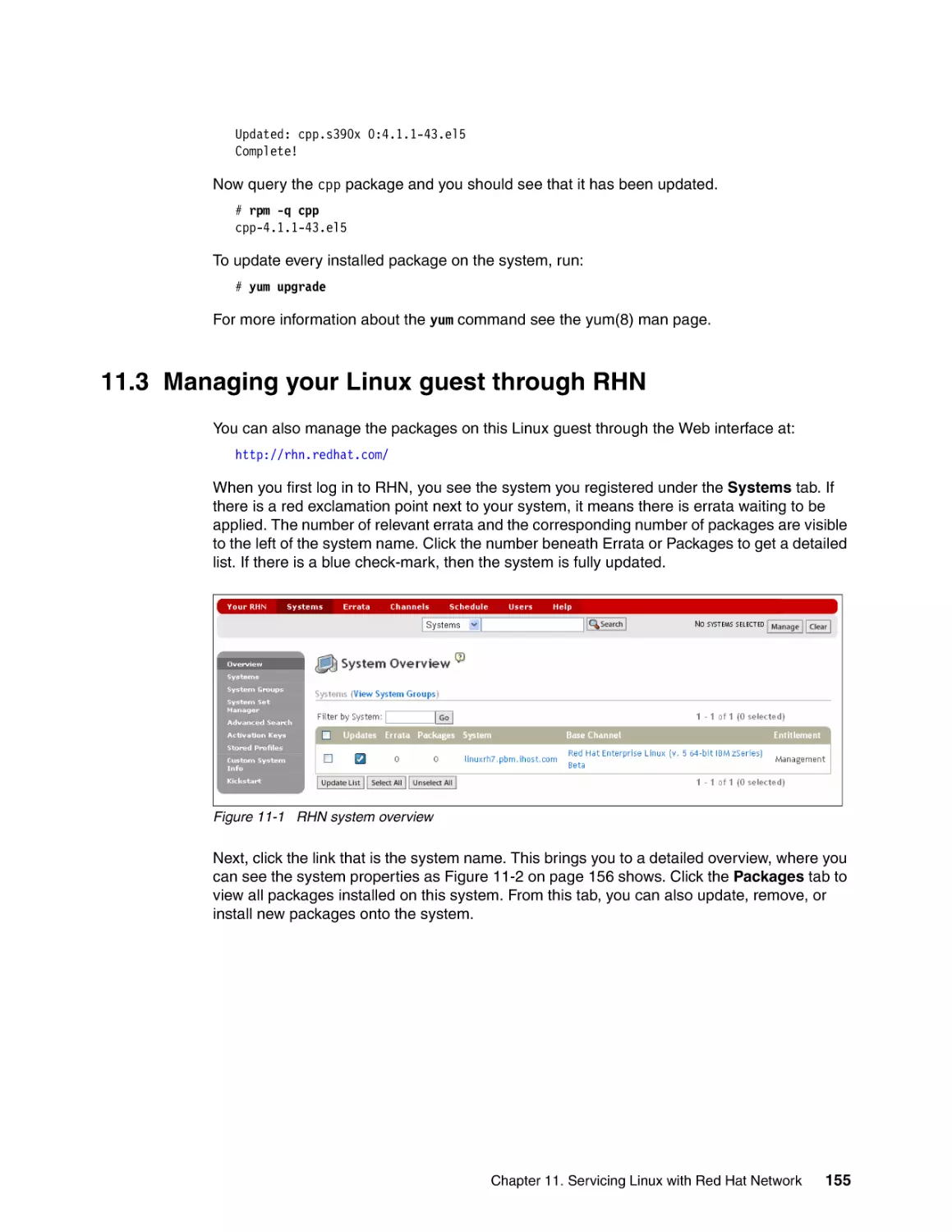 11.3 Managing your Linux guest through RHN