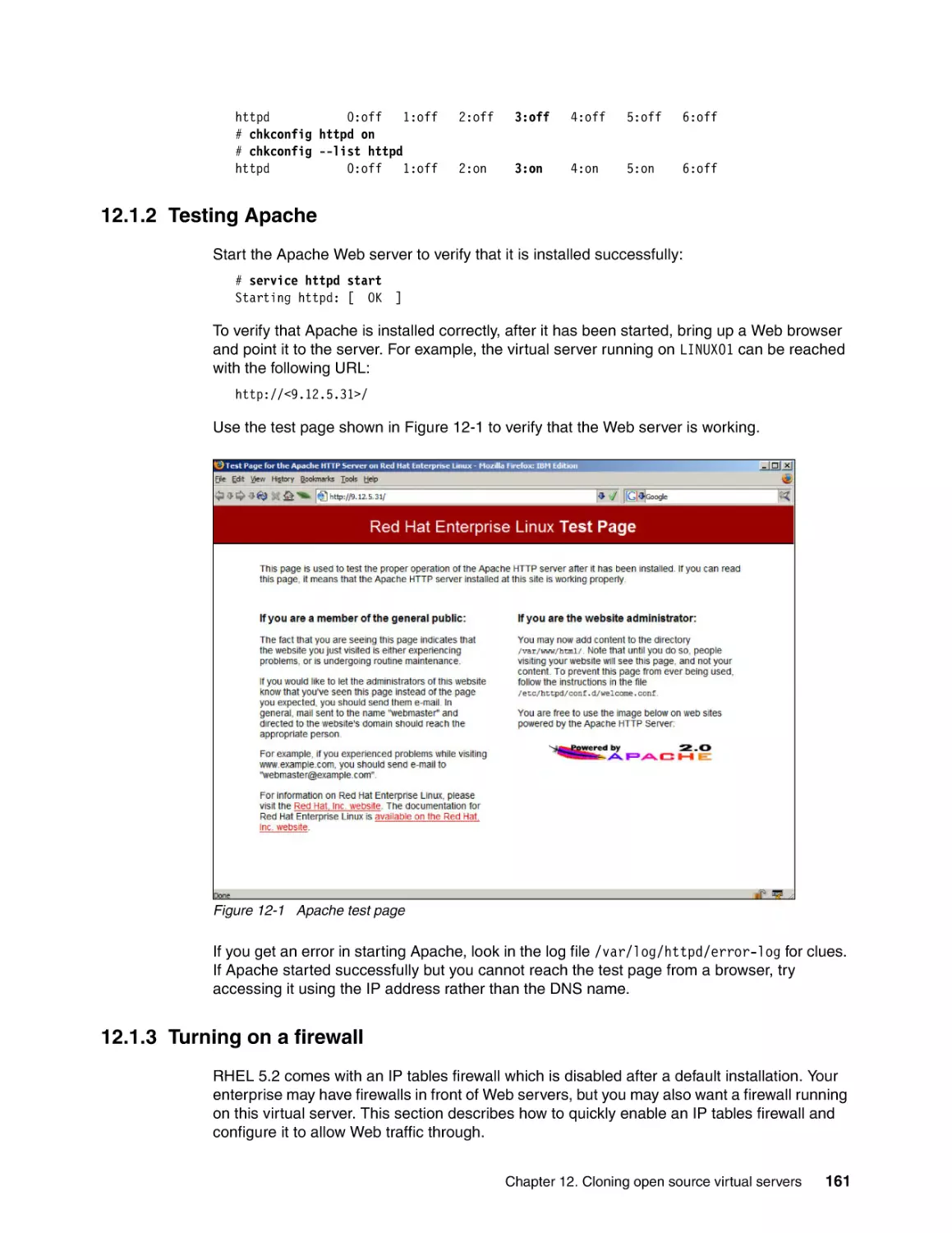 12.1.2 Testing Apache
12.1.3 Turning on a firewall