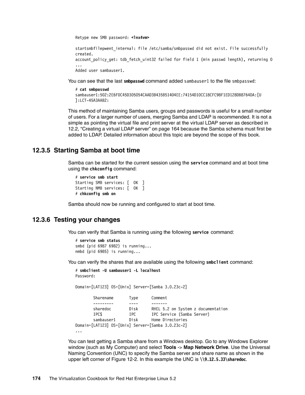 12.3.5 Starting Samba at boot time
12.3.6 Testing your changes