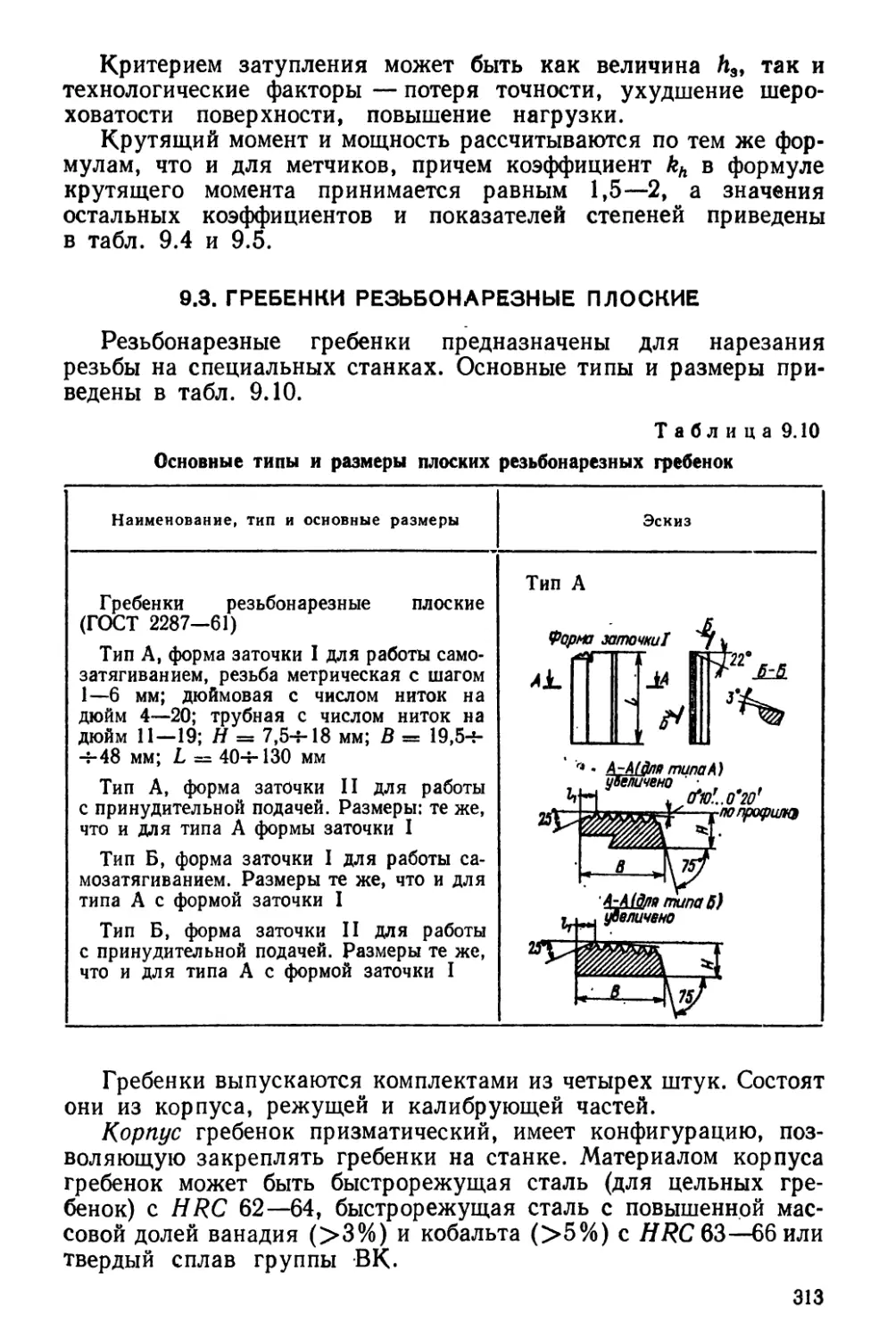 9.3. Гребенки резьбонарезные плоские