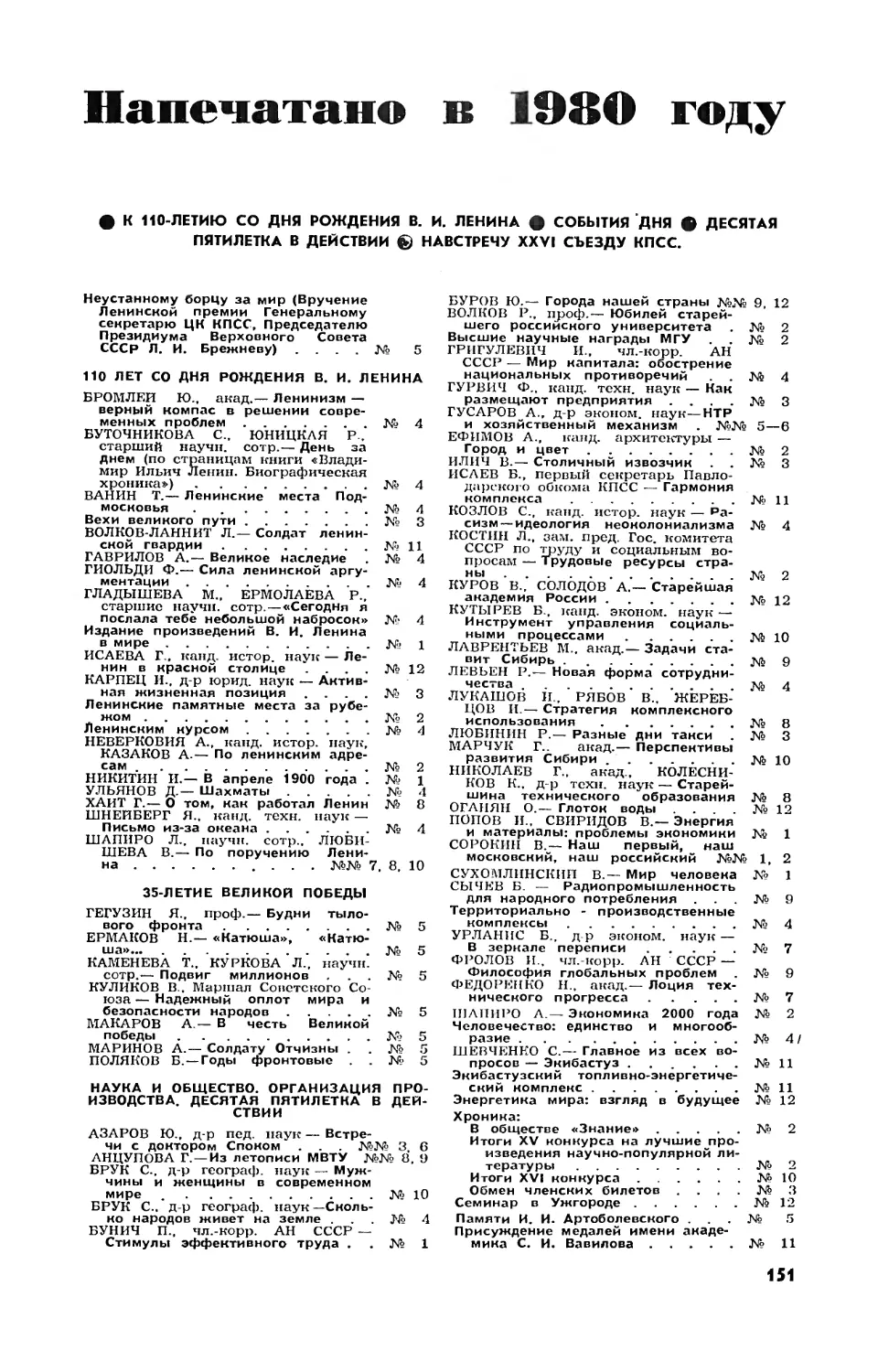 [Годовое содержание] — Напечатано в 1980 году