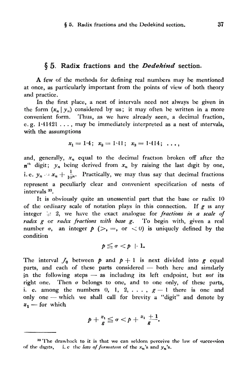 § 5. Radix fractions and the Dedekind section