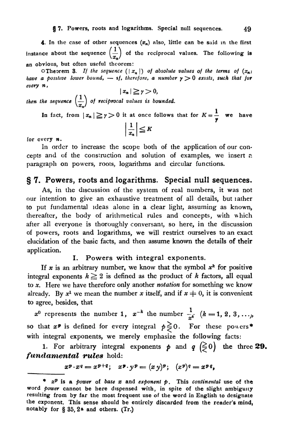 § 7. Powers, roots, and logarithms Special null sequences