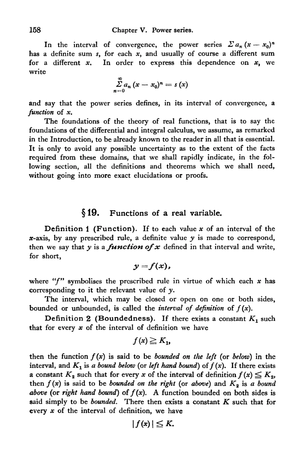 § 19. Functions of a real variable