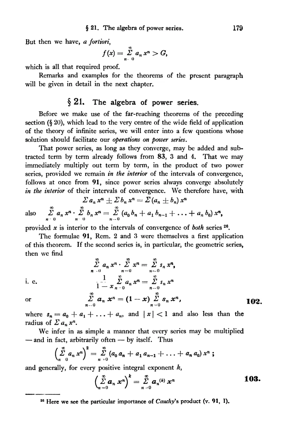 § 21. The algebra of power series