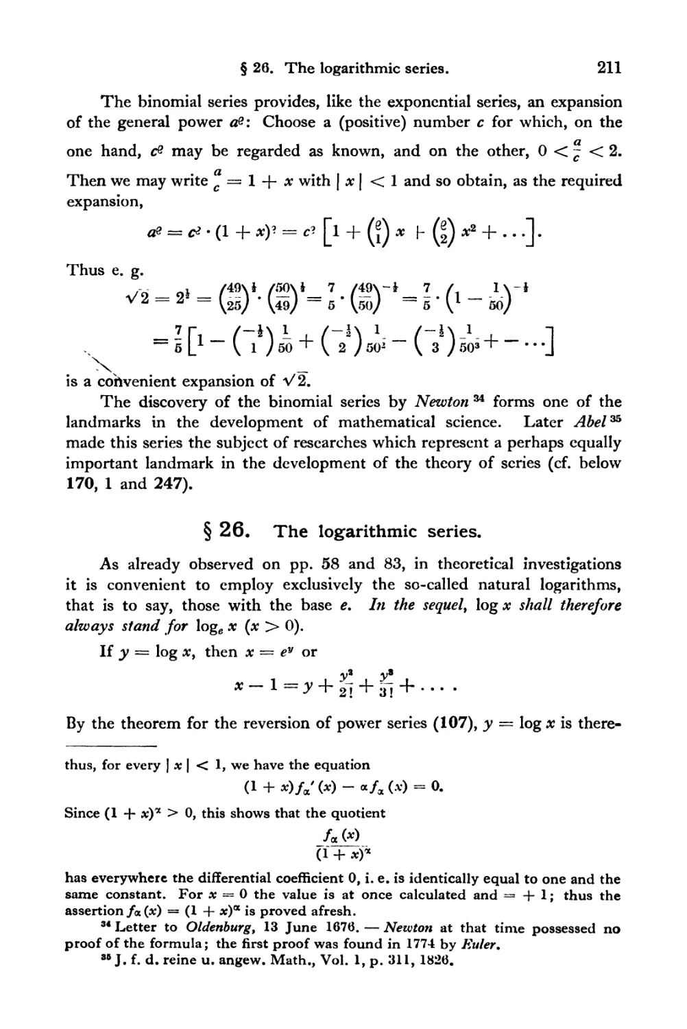 § 26. The logarithmic series