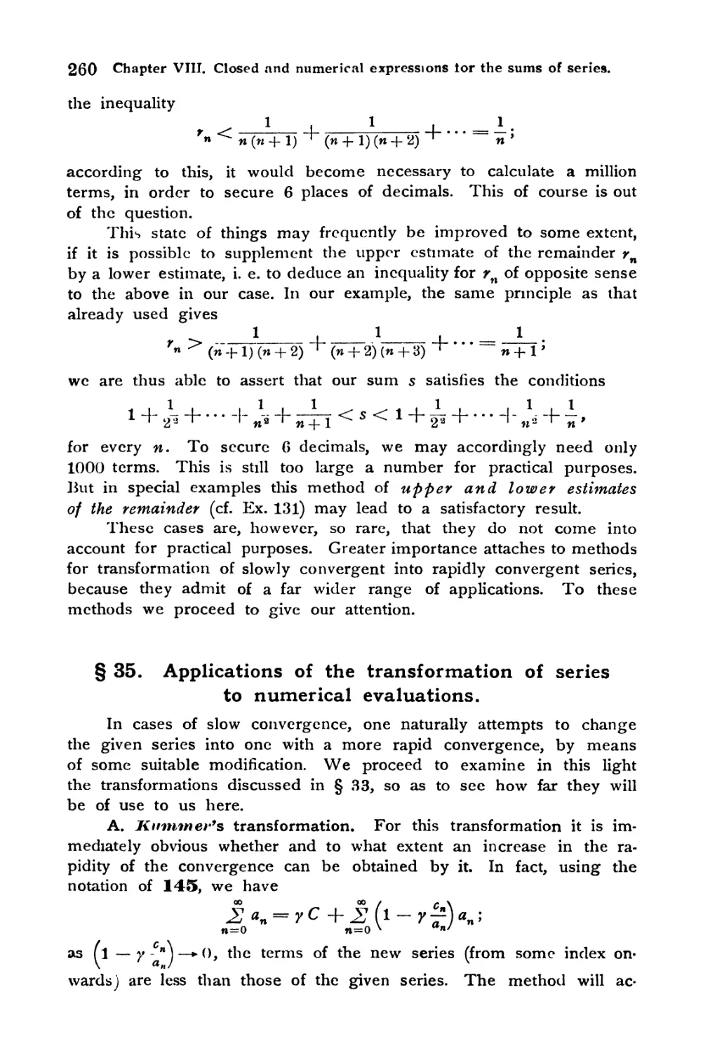 § 35. Applications of the transformation of series to numerical evaluations