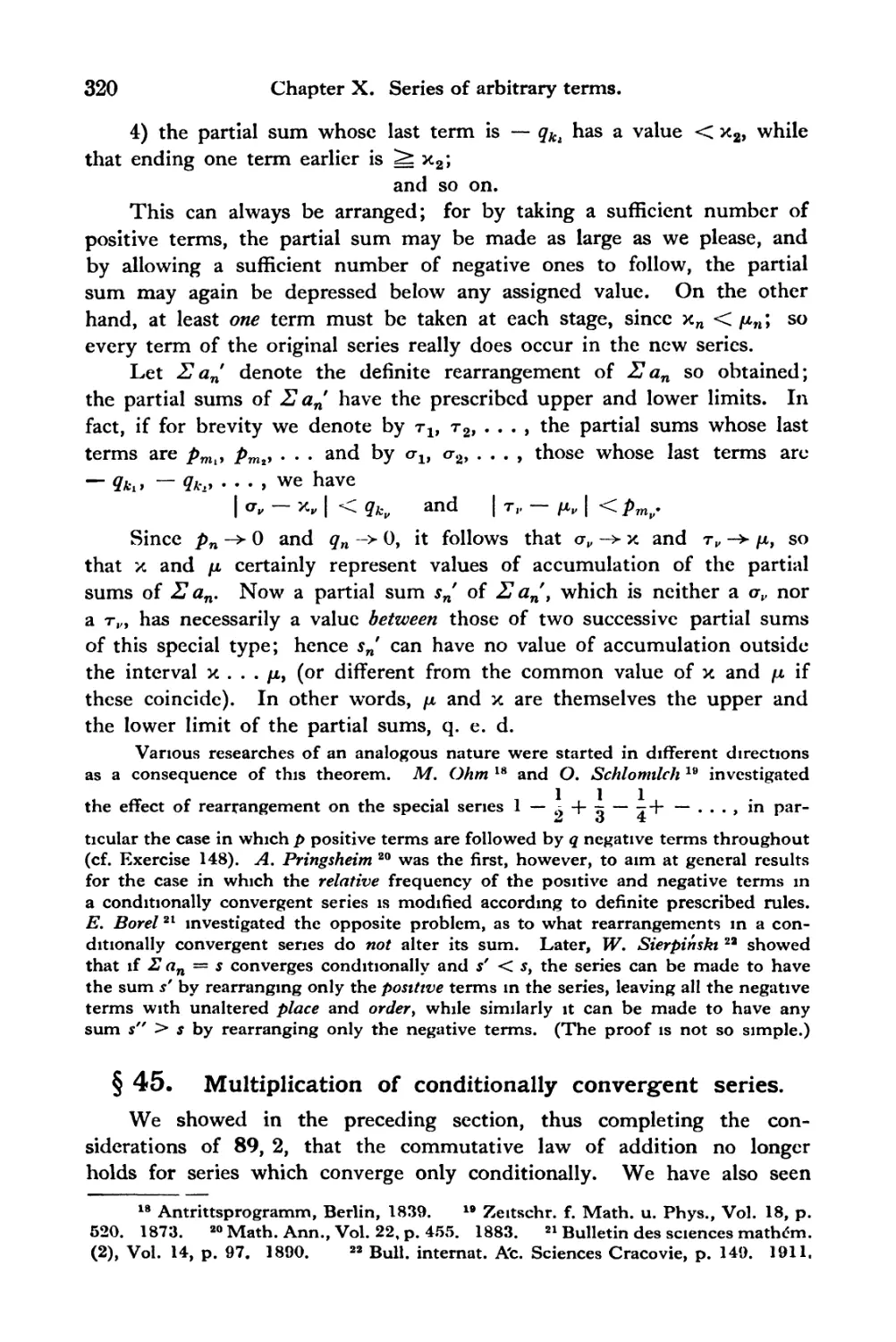 § 45. Multiplication of conditionally convergent series