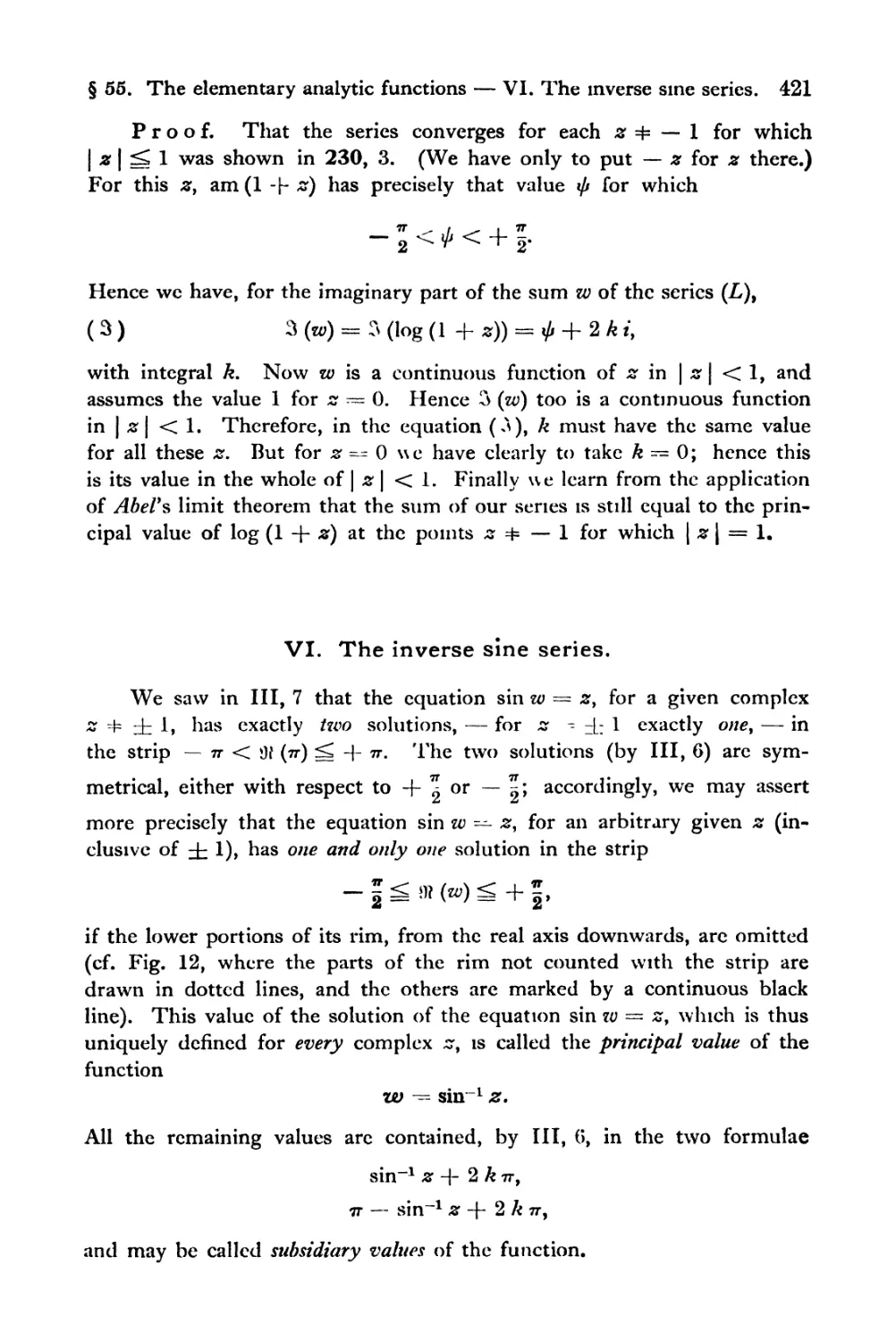 VI. The inverse sine series