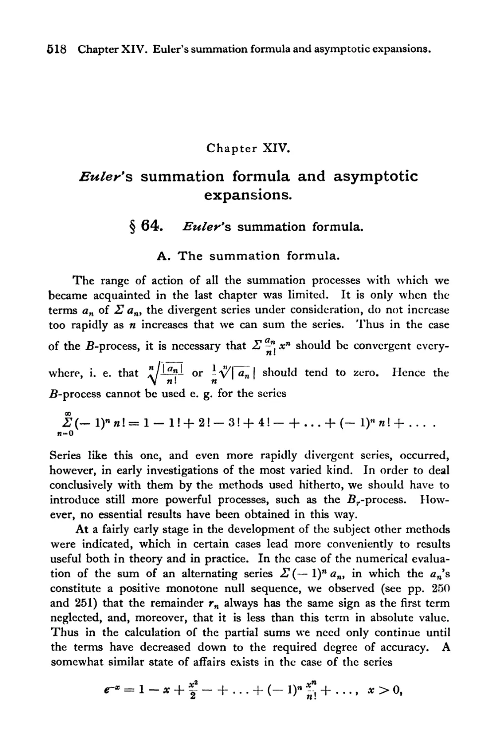 Chapter XIV. Euler's summation formula and asymptotic expansions