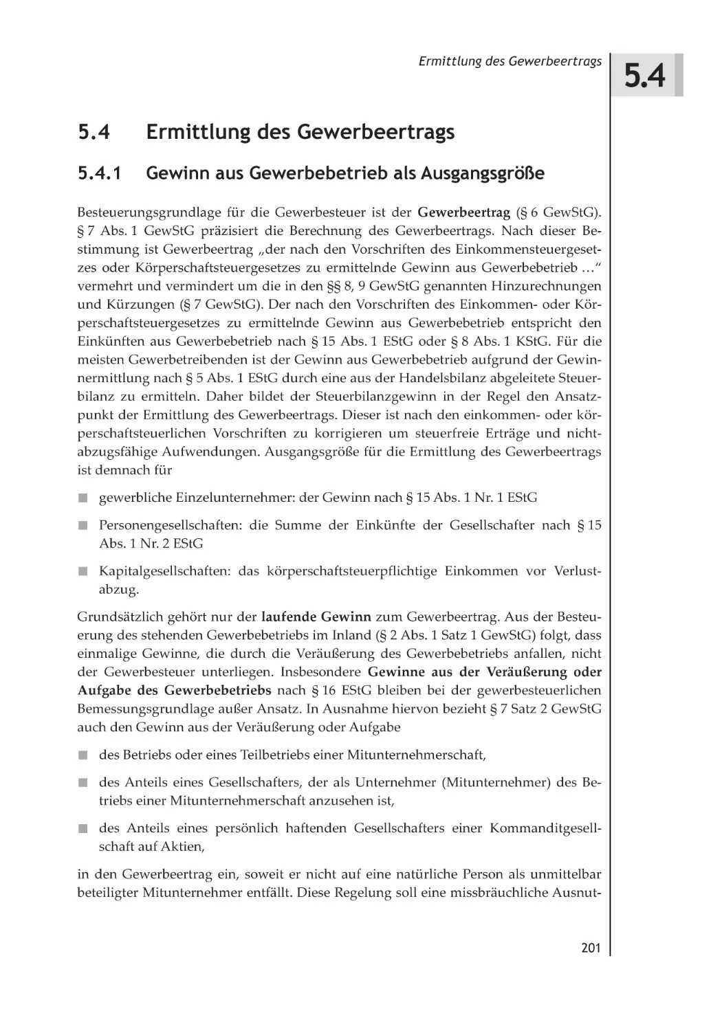 5.4 Ermittlung des Gewerbeertrags
5.4.1 Gewinn aus Gewerbebetrieb als Ausgangsgröße